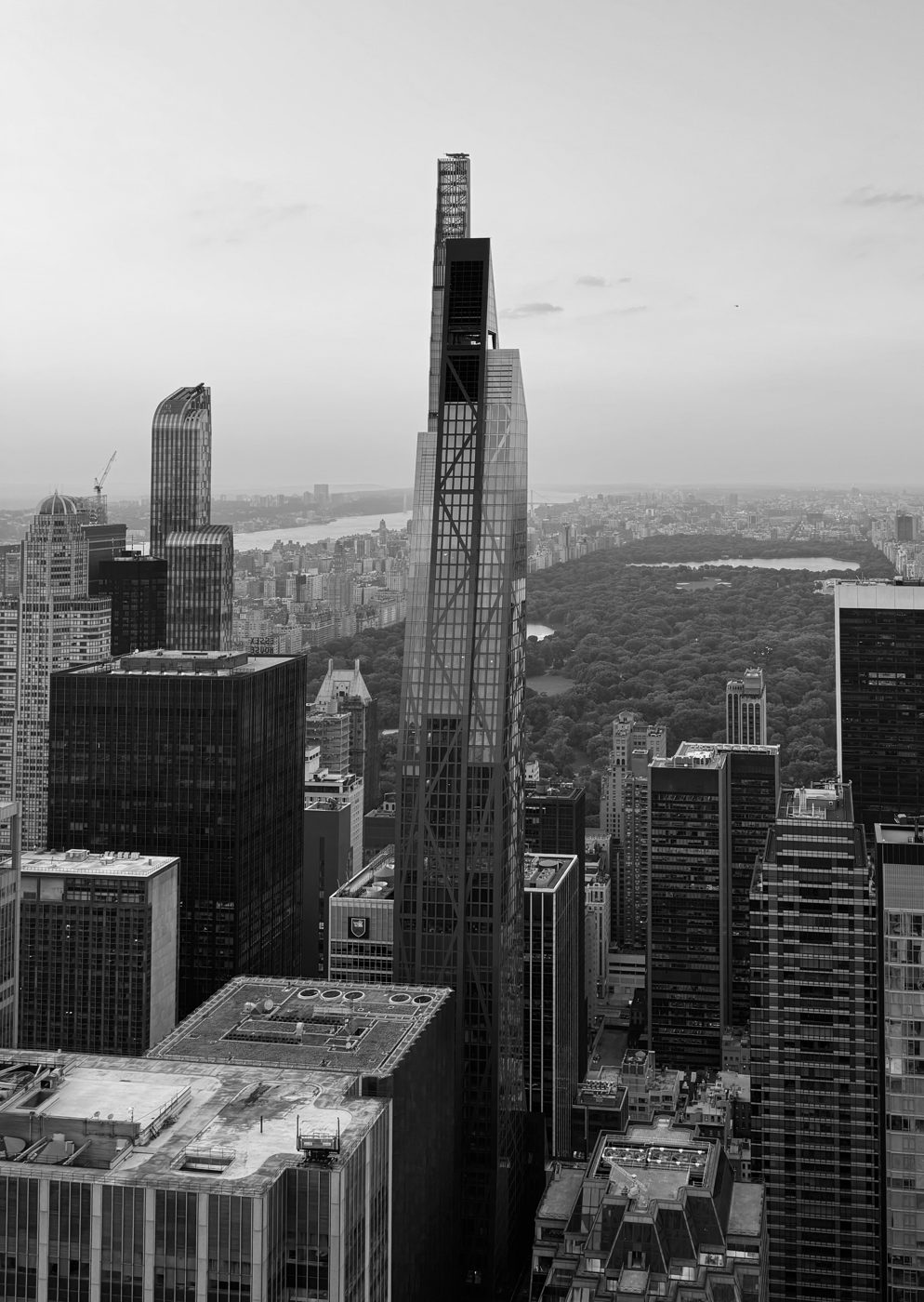 Manhattan towers from above, Central Park behind them